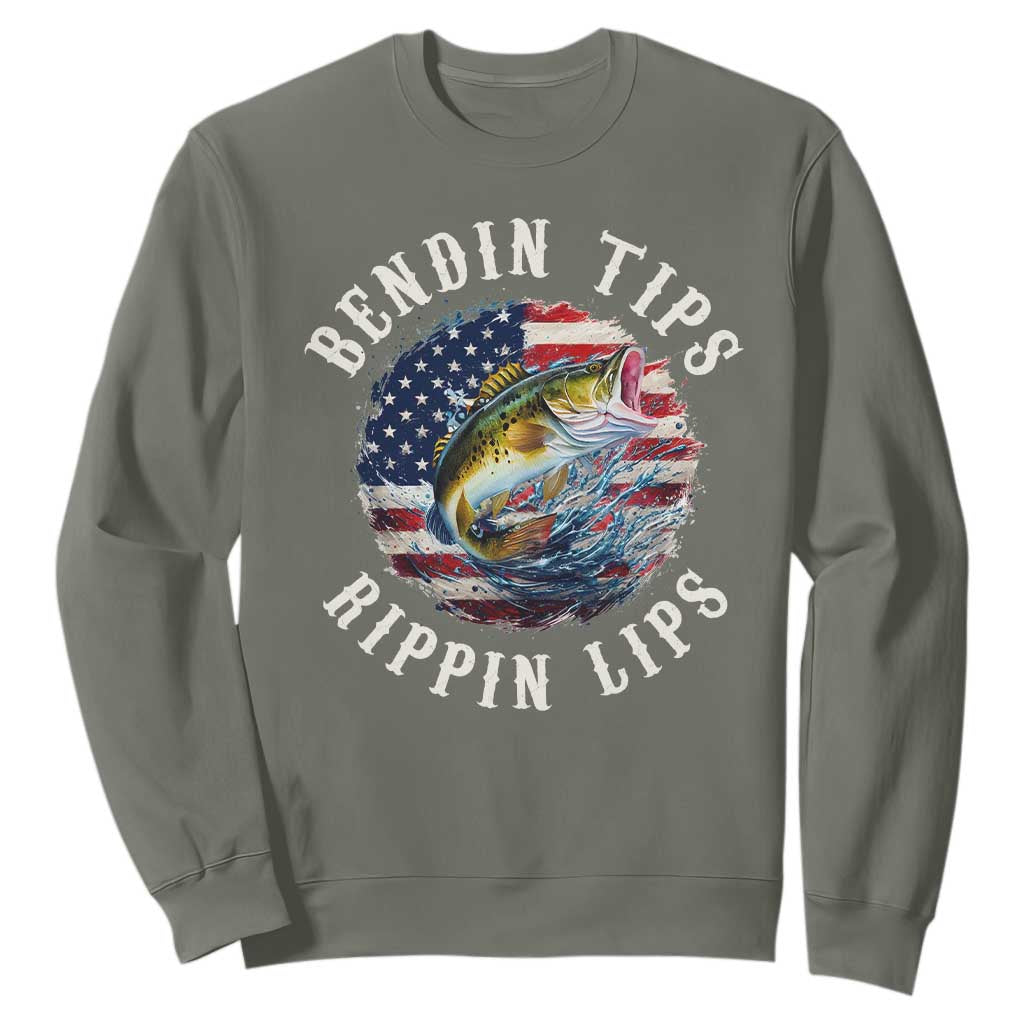 Funny Fishing Sweatshirt Bendin Tips Rippin Lips USA Flag