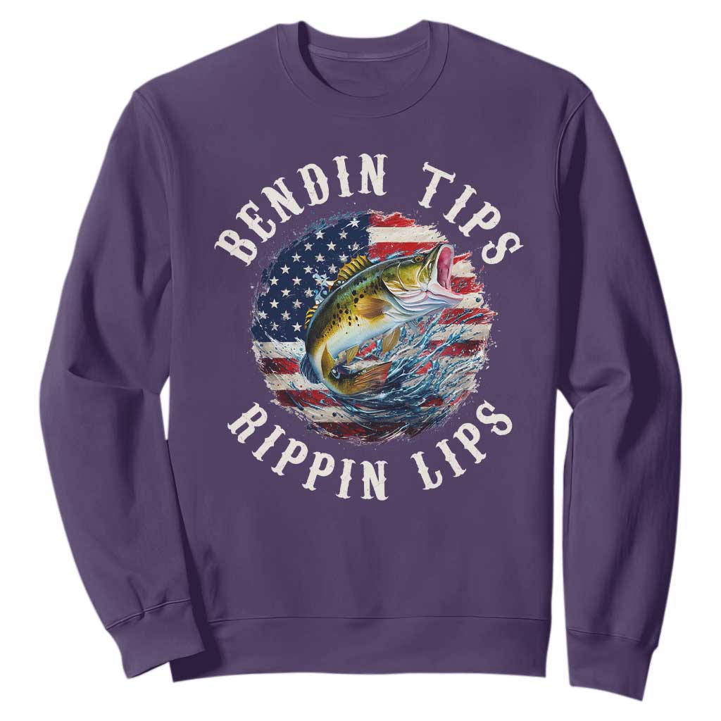 Funny Fishing Sweatshirt Bendin Tips Rippin Lips USA Flag