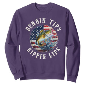 Funny Fishing Sweatshirt Bendin Tips Rippin Lips USA Flag