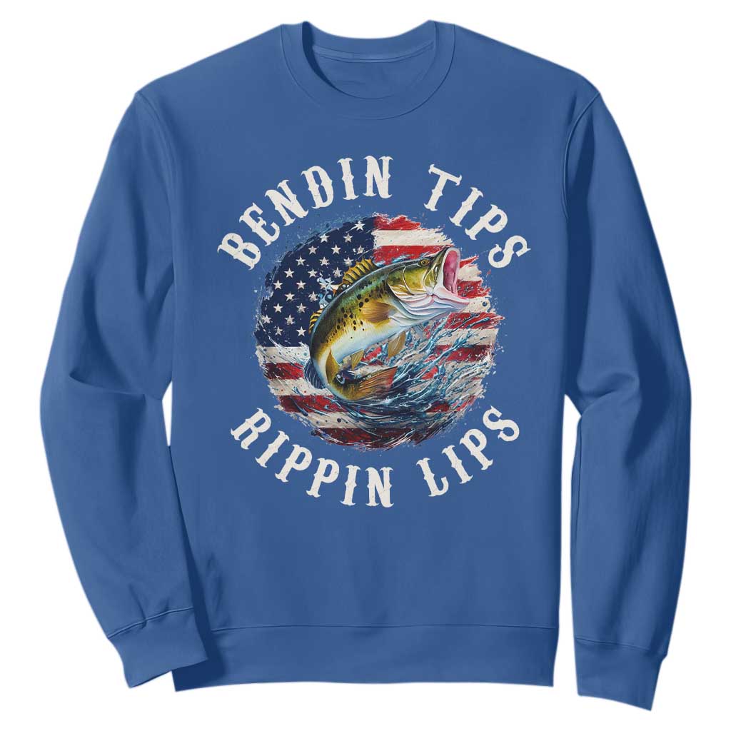 Funny Fishing Sweatshirt Bendin Tips Rippin Lips USA Flag