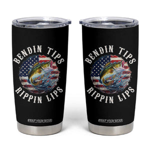 Funny Fishing Tumbler Cup Bendin Tips Rippin Lips USA Flag