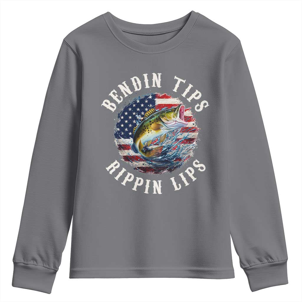 Funny Fishing Youth Sweatshirt Bendin Tips Rippin Lips USA Flag