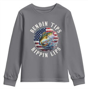 Funny Fishing Youth Sweatshirt Bendin Tips Rippin Lips USA Flag