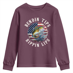Funny Fishing Youth Sweatshirt Bendin Tips Rippin Lips USA Flag