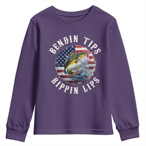 Funny Fishing Youth Sweatshirt Bendin Tips Rippin Lips USA Flag
