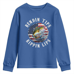 Funny Fishing Youth Sweatshirt Bendin Tips Rippin Lips USA Flag