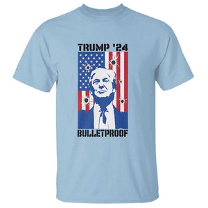 Trump' 24 T Shirt Bulletproof American Flag 45 47 TS11 Light Blue Print Your Wear