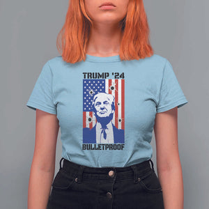 Trump' 24 T Shirt For Women Bulletproof American Flag 45 47 TS11 Light Blue Print Your Wear