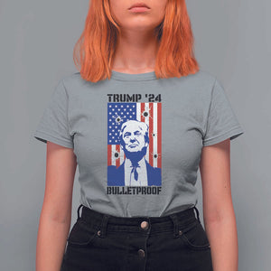 Trump' 24 T Shirt For Women Bulletproof American Flag 45 47 TS11 Sport Gray Print Your Wear