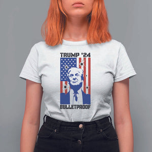 Trump' 24 T Shirt For Women Bulletproof American Flag 45 47 TS11 White Print Your Wear