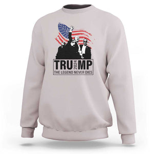 Trump The Legend Never Dies 2024 Sweatshirt American Flag Raised Fist TS11 Ice Gray Print Your Wear