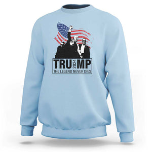 Trump The Legend Never Dies 2024 Sweatshirt American Flag Raised Fist TS11 Light Blue Print Your Wear