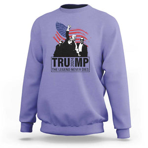 Trump The Legend Never Dies 2024 Sweatshirt American Flag Raised Fist TS11 Violet Print Your Wear