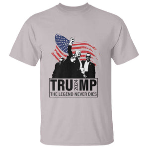 Trump The Legend Never Dies 2024 T Shirt American Flag Raised Fist TS11 Ice Gray Print Your Wear