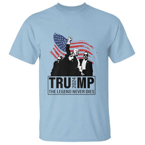 Trump The Legend Never Dies 2024 T Shirt American Flag Raised Fist TS11 Light Blue Print Your Wear