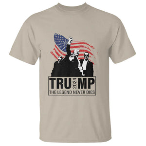 Trump The Legend Never Dies 2024 T Shirt American Flag Raised Fist TS11 Sand Print Your Wear