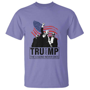 Trump The Legend Never Dies 2024 T Shirt American Flag Raised Fist TS11 Violet Print Your Wear