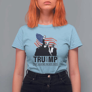 Trump The Legend Never Dies 2024 T Shirt For Women American Flag Raised Fist TS11 Light Blue Print Your Wear