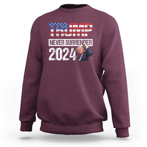 Trump Never Surrender 2024 Sweatshirt American Flag Raised Fist TS11 Maroon Print Your Wear