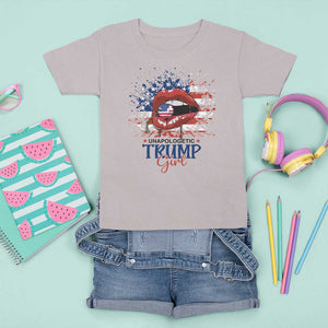 Unapologetic Trump Girl T Shirt For Kid Red Lips Cherry American Flag TS11 Ice Gray Print Your Wear