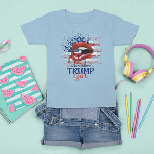 Unapologetic Trump Girl T Shirt For Kid Red Lips Cherry American Flag TS11 Light Blue Print Your Wear