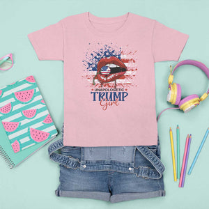 Unapologetic Trump Girl T Shirt For Kid Red Lips Cherry American Flag TS11 Light Pink Print Your Wear