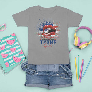 Unapologetic Trump Girl T Shirt For Kid Red Lips Cherry American Flag TS11 Sport Gray Print Your Wear