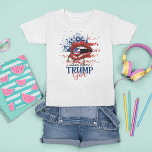 Unapologetic Trump Girl T Shirt For Kid Red Lips Cherry American Flag TS11 White Print Your Wear