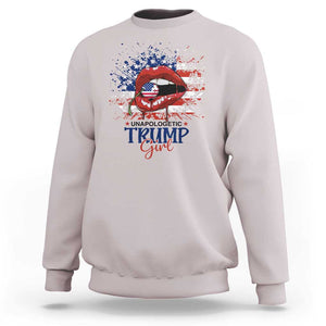 Unapologetic Trump Girl Sweatshirt Red Lips Cherry American Flag TS11 Ice Gray Print Your Wear