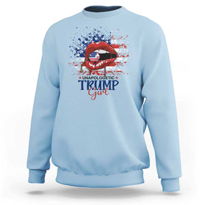 Unapologetic Trump Girl Sweatshirt Red Lips Cherry American Flag TS11 Light Blue Print Your Wear