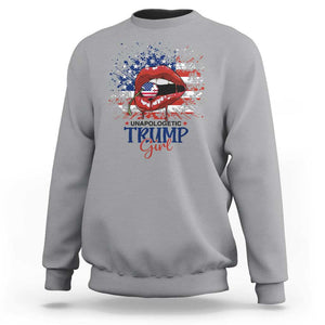 Unapologetic Trump Girl Sweatshirt Red Lips Cherry American Flag TS11 Sport Gray Print Your Wear