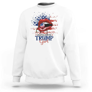 Unapologetic Trump Girl Sweatshirt Red Lips Cherry American Flag TS11 White Print Your Wear