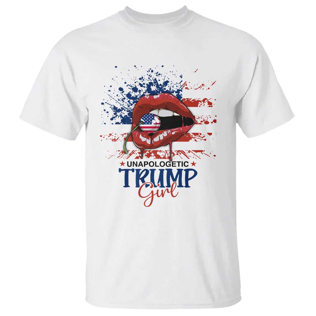 Unapologetic Trump Girl T Shirt Red Lips Cherry American Flag TS11 White Print Your Wear