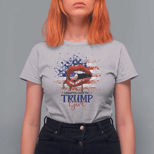 Unapologetic Trump Girl T Shirt For Women Red Lips Cherry American Flag TS11 Ice Gray Print Your Wear