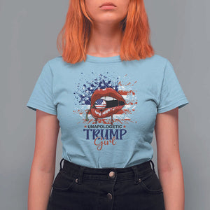 Unapologetic Trump Girl T Shirt For Women Red Lips Cherry American Flag TS11 Light Blue Print Your Wear