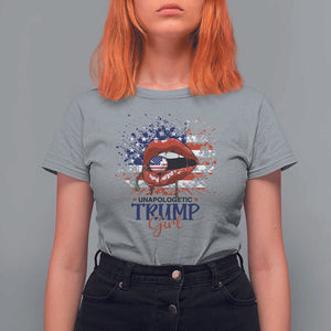 Unapologetic Trump Girl T Shirt For Women Red Lips Cherry American Flag TS11 Sport Gray Print Your Wear