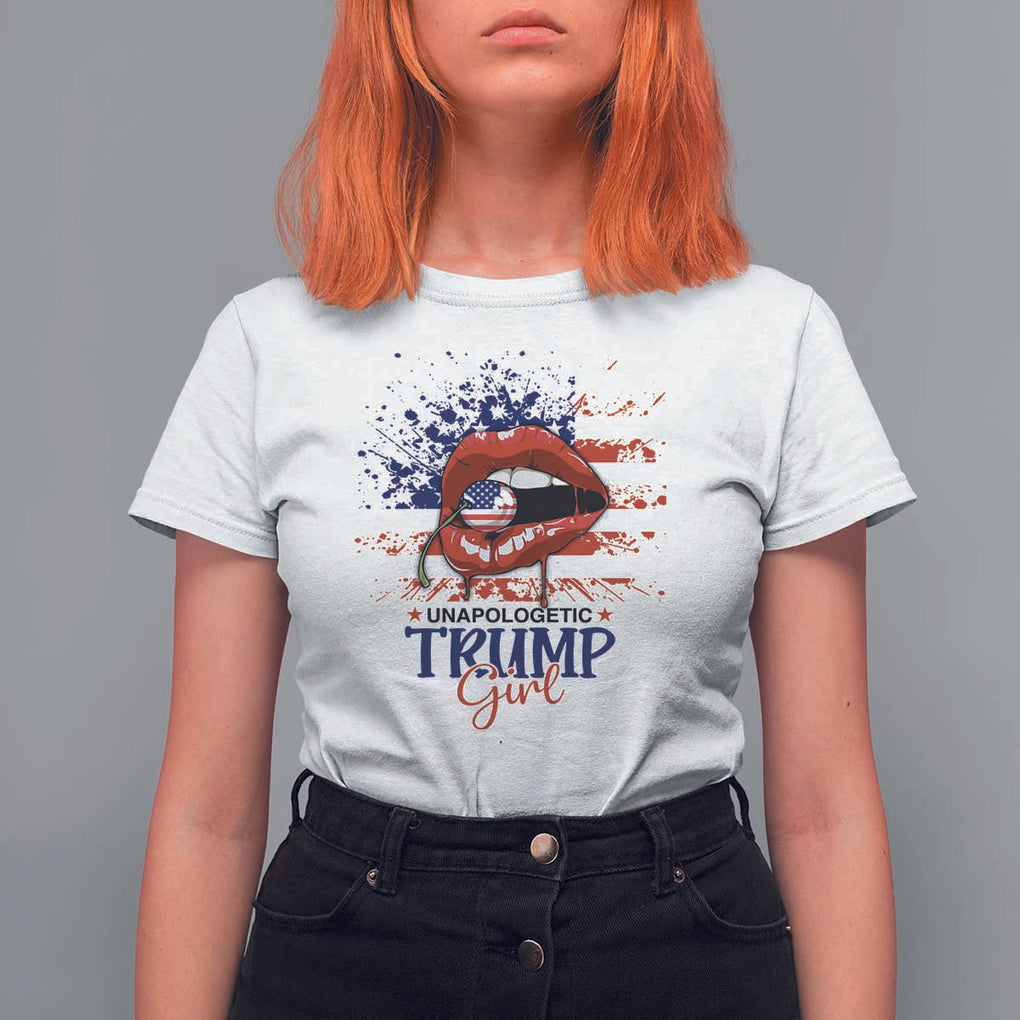 Unapologetic Trump Girl T Shirt For Women Red Lips Cherry American Flag TS11 White Print Your Wear