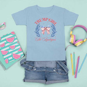 Trump Girl No Apologies T Shirt For Kid Coquette American Flag Patriotic Bow TS11 Light Blue Print Your Wear