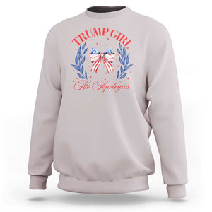 Trump Girl No Apologies Sweatshirt Coquette American Flag Patriotic Bow TS11 Ice Gray Print Your Wear