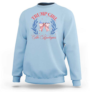 Trump Girl No Apologies Sweatshirt Coquette American Flag Patriotic Bow TS11 Light Blue Print Your Wear