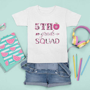 Funny Back To School Hunting T Shirt For Kid 5TH Grade Squad Pink Camo Flag Apple Arrow TS11 White Print Your Wear