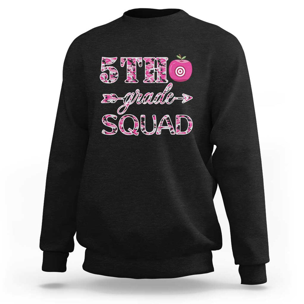 Funny Back To School Hunting Sweatshirt 5TH Grade Squad Pink Camo Flag Apple Arrow TS11 Black Print Your Wear