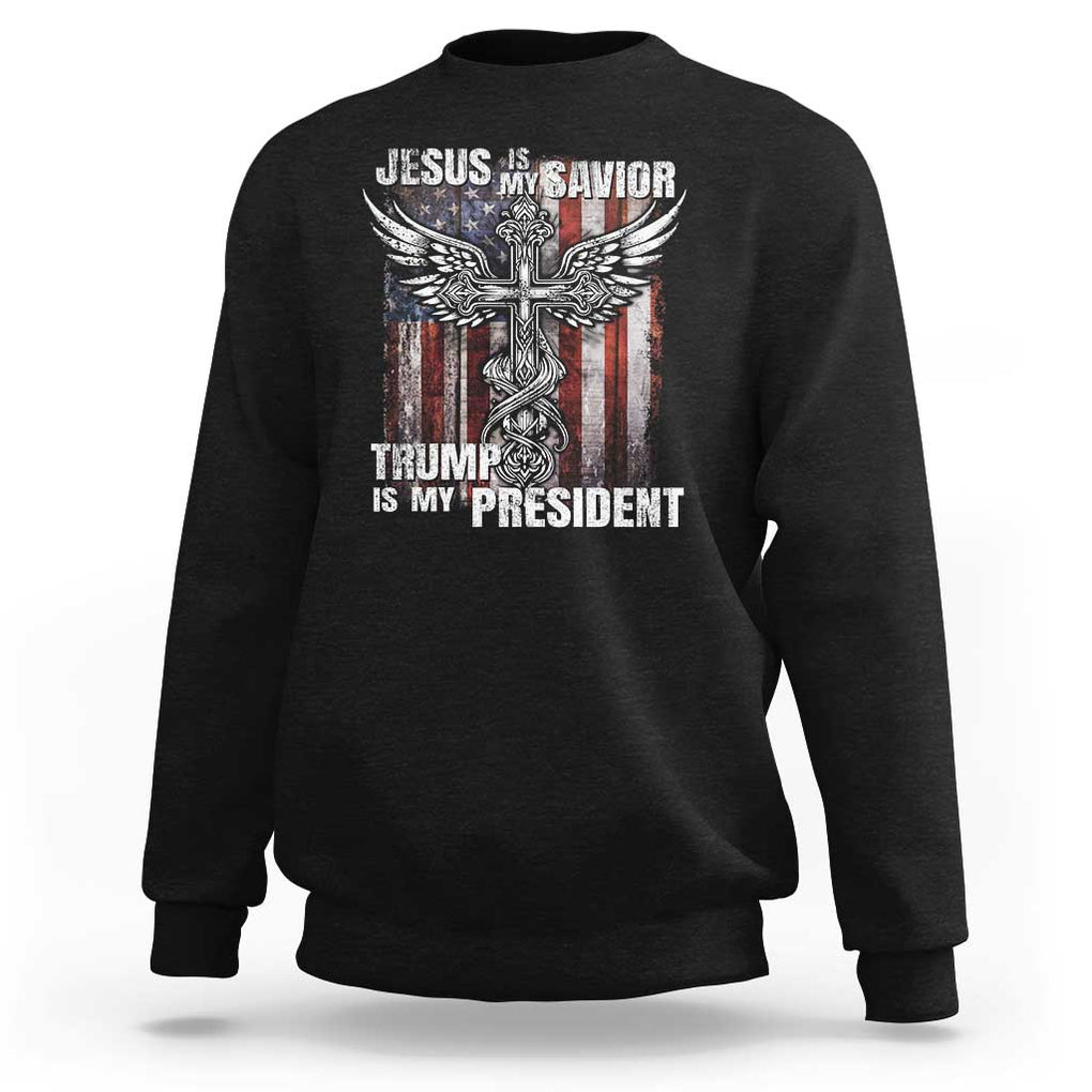 Jesus Is My Savior Trump Is My President Sweatshirt American Flag Cross TS11 Black Print Your Wear