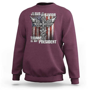 Jesus Is My Savior Trump Is My President Sweatshirt American Flag Cross TS11 Maroon Print Your Wear