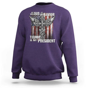 Jesus Is My Savior Trump Is My President Sweatshirt American Flag Cross TS11 Purple Print Your Wear