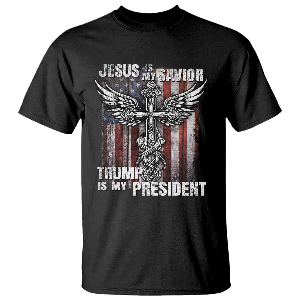 Jesus Is My Savior Trump Is My President T Shirt American Flag Cross TS11 Black Print Your Wear