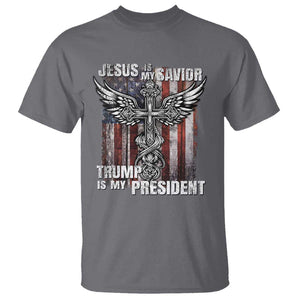 Jesus Is My Savior Trump Is My President T Shirt American Flag Cross TS11 Charcoal Print Your Wear