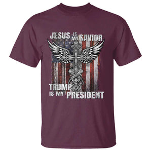 Jesus Is My Savior Trump Is My President T Shirt American Flag Cross TS11 Maroon Print Your Wear