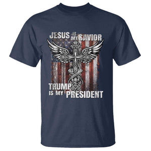 Jesus Is My Savior Trump Is My President T Shirt American Flag Cross TS11 Navy Print Your Wear