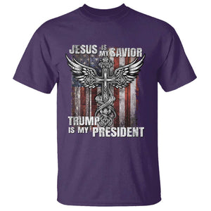 Jesus Is My Savior Trump Is My President T Shirt American Flag Cross TS11 Purple Print Your Wear